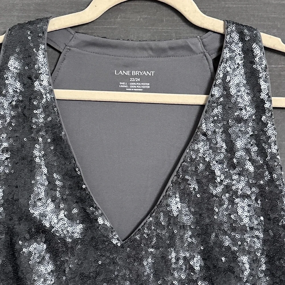 Lane Bryant Top 22 24 Gray Sequin Sparkle Tank Sleeveless Party Cocktail Evening